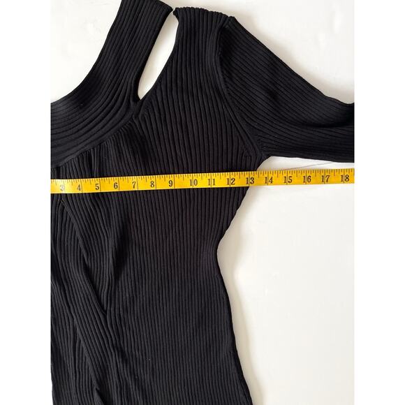 Moon River Anthropology Shoulder Cutout Sweater Dress L Black Ribbed Knit Midi - Picture 7 of 12